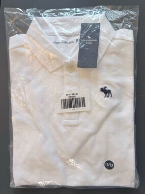 Abercrombie kids white polo shirt boy’s 11/12 L Collar 2-buttons SS New NWT